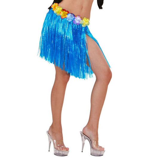 Hawaiian Miniskirt With Flower Belt - Blue Color - 45 Cm