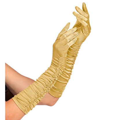 Gold Plissé Satin Elastane Gloves 44 Cm