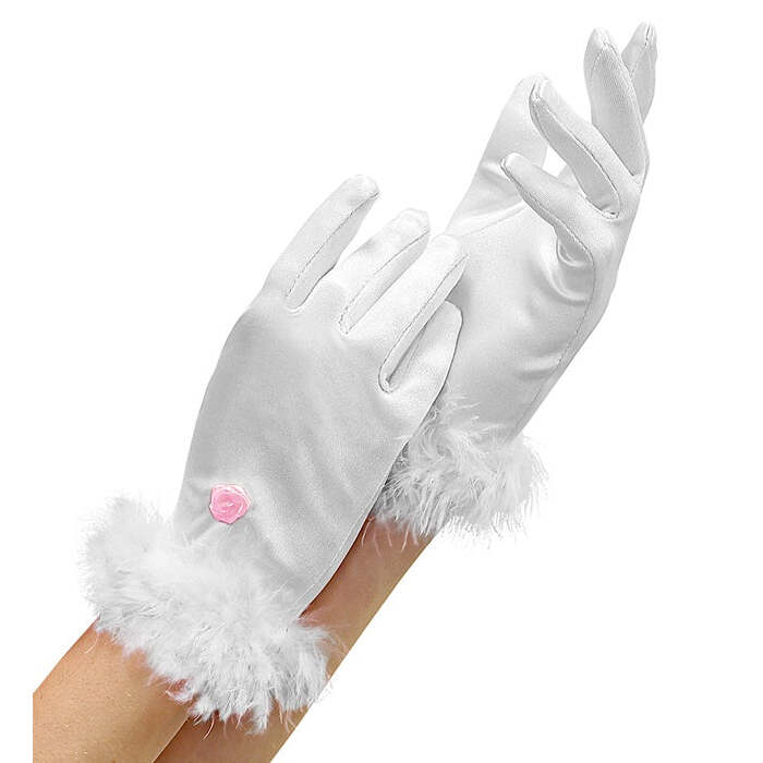 White Satin Gloves With Marabou Trim Child Size