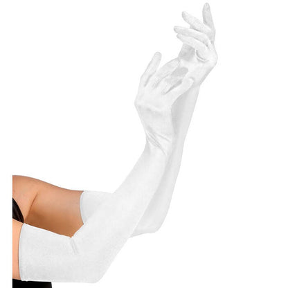 White Long Elastane Satin Gloves 60 Cm