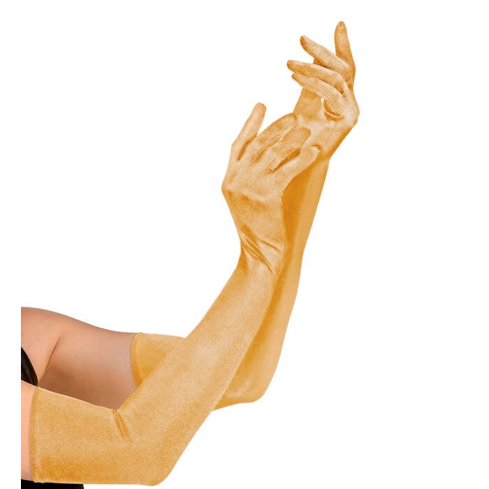 Gold Long Elastane Satin Gloves 60 Cm