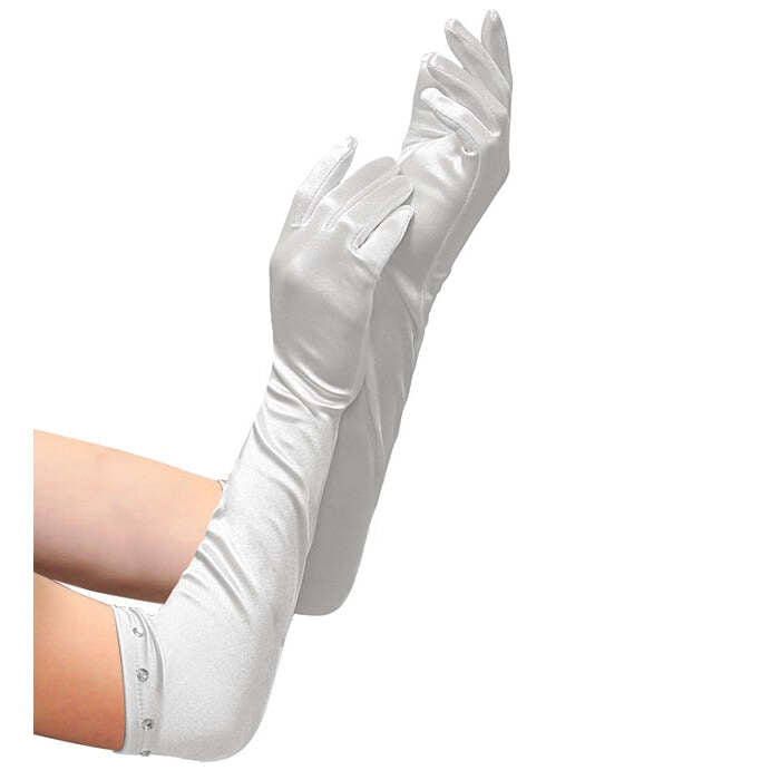 White Long Satin Gloves With Strass Trim Child Size