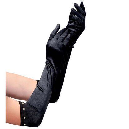 Black Long Satin Gloves With Strass Trim Child Size