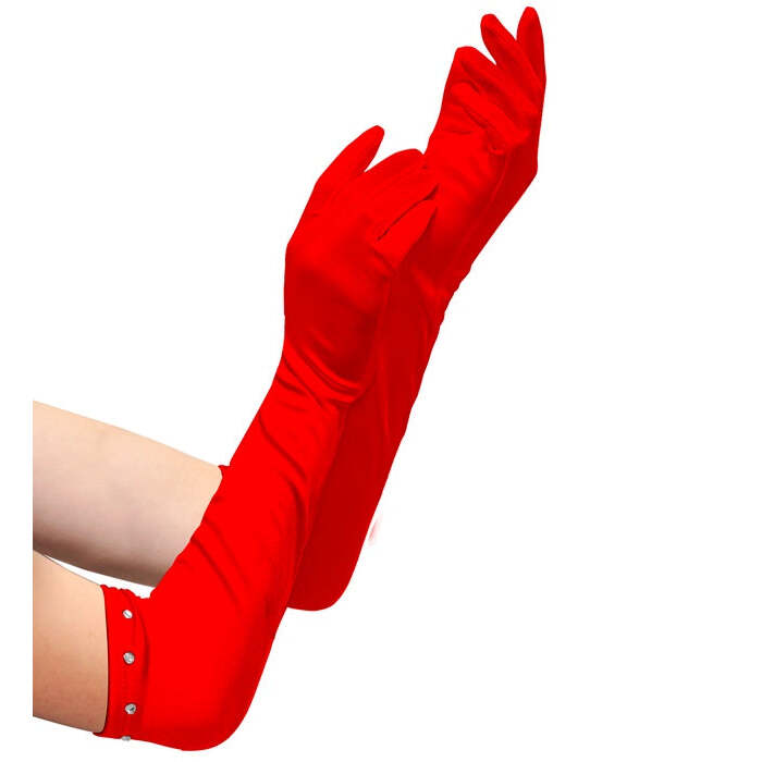 Red Long Satin Gloves With Strass Trim Child Size