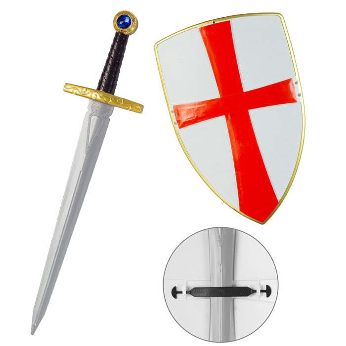 White Crusader Shield & Sword Sword 49 Cm, Shield 19 Cm