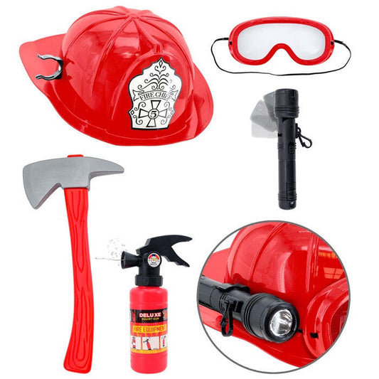 Firefighter Set  Helmet With Tactical Goggles & Torch, Axe, Fire Extinguisher   