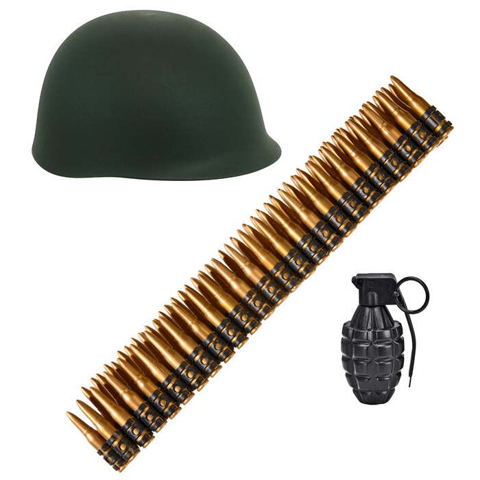 Military Set  Helmet, 96 Bullets Belt, Grenade   