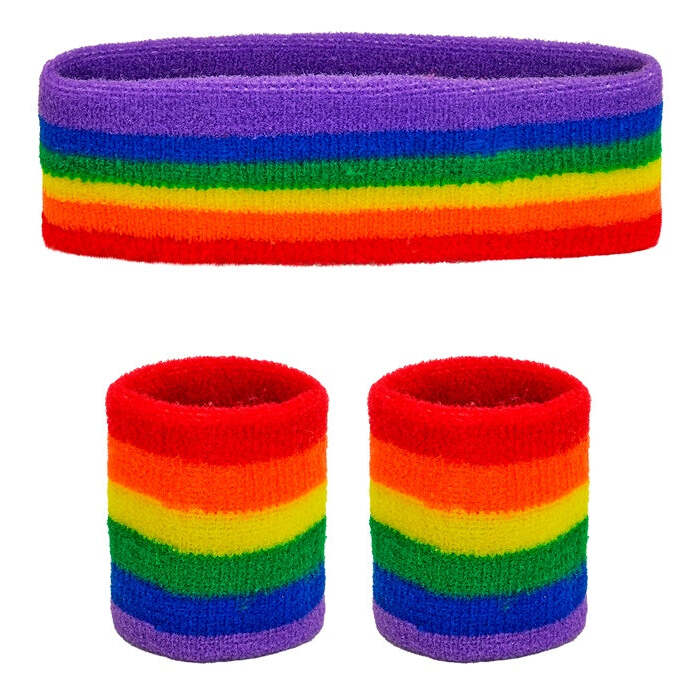 Rainbow Sweatband Set  Headband, 2 Wristbands 