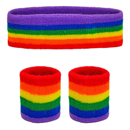 Rainbow Sweatband Set  Headband, 2 Wristbands 