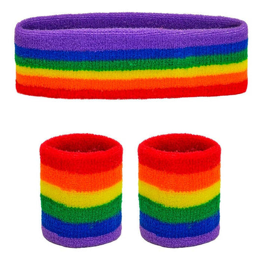Rainbow Sweatband Set  Headband, 2 Wristbands 