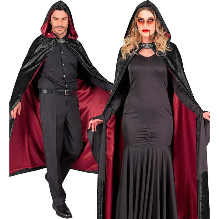 Black Velvet Hooded Cape With Red Lining 140 Cm