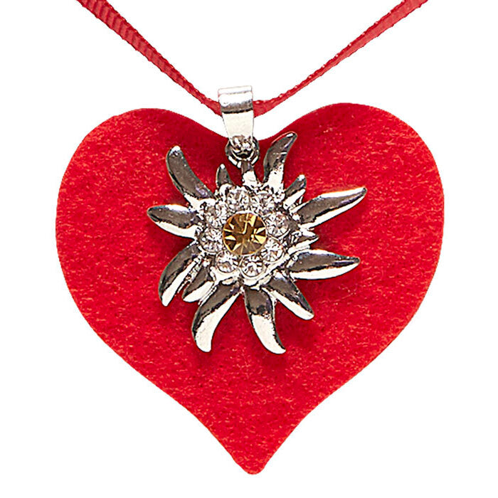 Red Heart Ribbon Necklace With Strass Edelweiss