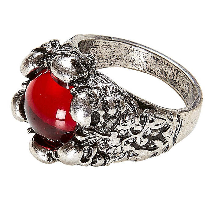 Skulls Ring With Red Gem
