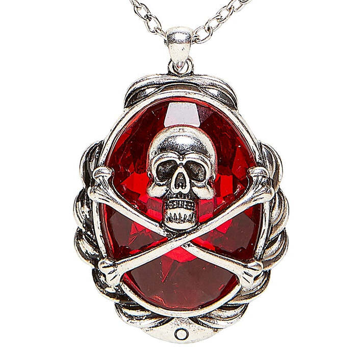 Skull & Cross Bones Red Gem Necklace