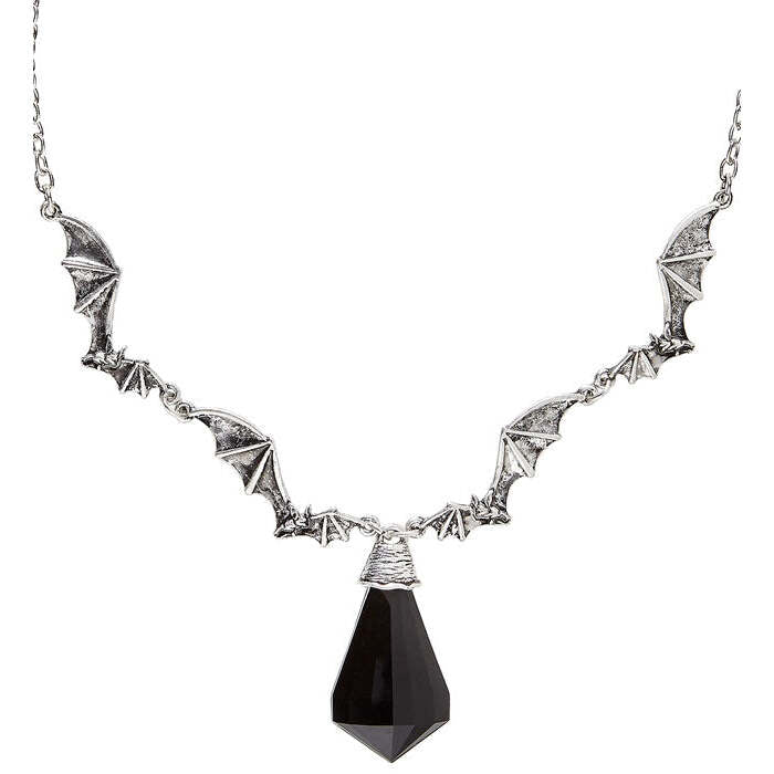 Bat Necklace With Black Gem