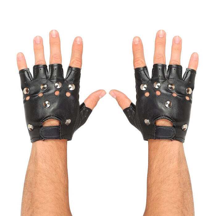 Studded Fingerless Gloves Leather Look