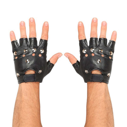 Studded Fingerless Gloves Leather Look