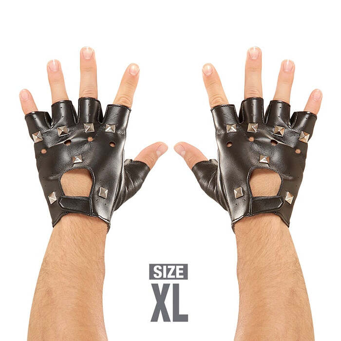 Leather Look Studded Fingerless Gloves Xl Size