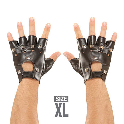 Leather Look Studded Fingerless Gloves Xl Size