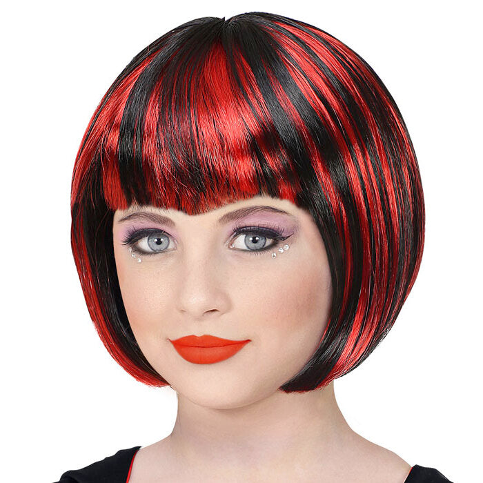 Red & Black Halloween Wig In Polybag