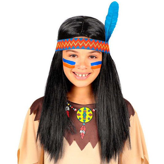 Indian Wig With Headband & Feather In Box