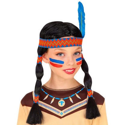 Indian Wig With Headband & Feather In Box