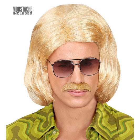 Blond 70S Dandy Wig & Moustache In Box