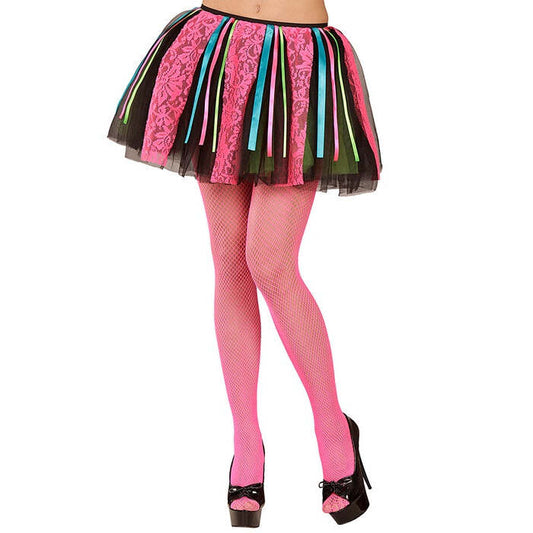 Neon Disco Tutu With Multicolor Satin Ribbons & Pink Lace