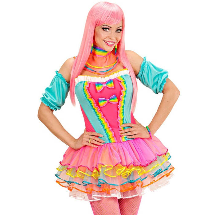 Rainbow Fantasy Girl  Corset, Tutu, Choker, Cuffs 