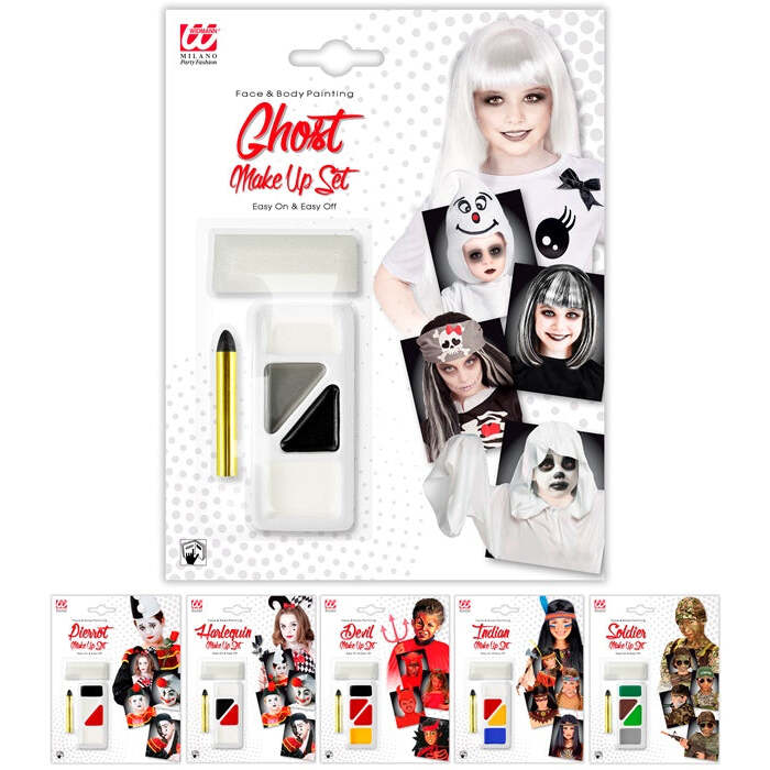 Character Make-Up Set  4 Colours 6,5 Ml In Tray, Stick 2,1 Ml, Sponge  - 6 Styles Ass.