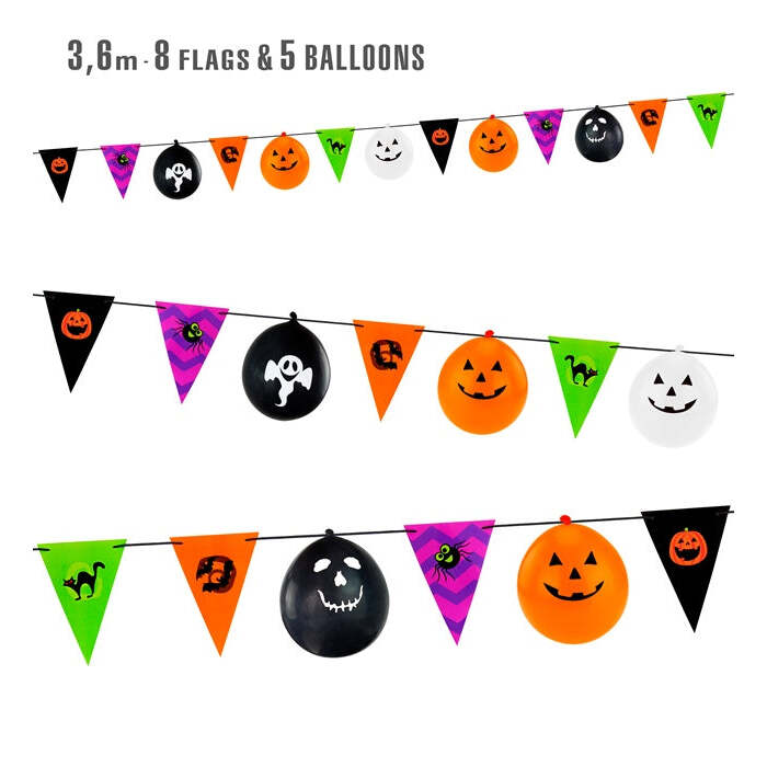 Halloween Garland  8 Flags 18X26 Cm + 5 Balloons  - 3,6 M