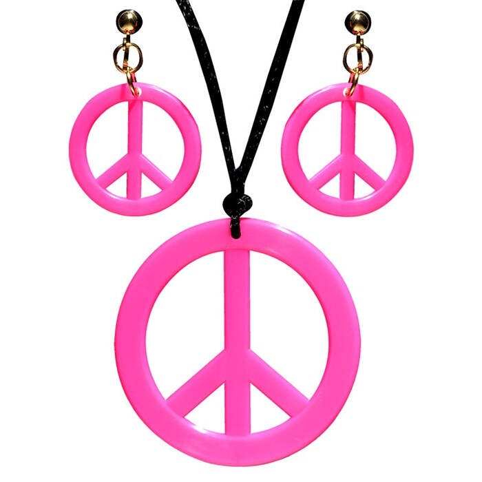 Neon Pink Hippie Necklace & Earrings Sets