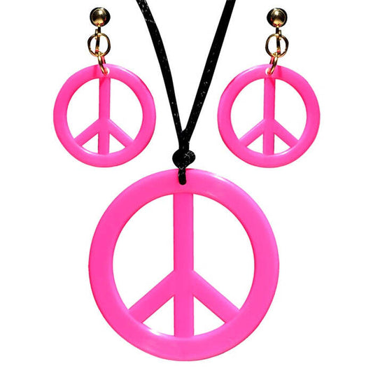 Neon Pink Hippie Necklace & Earrings Sets