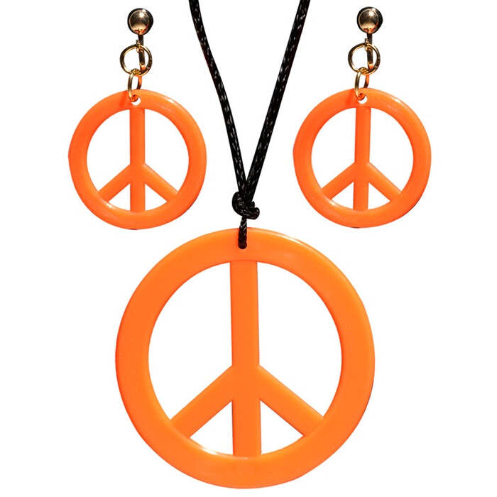 Neon Orange Hippie Necklace & Earrings Sets