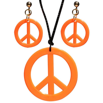 Neon Orange Hippie Necklace & Earrings Sets