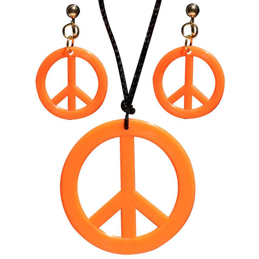 Neon Orange Hippie Necklace & Earrings Sets