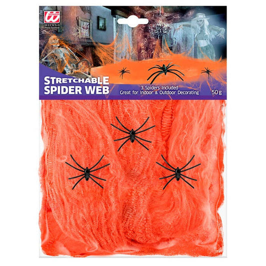 50 G Orange Spiderweb With 3 Spiders