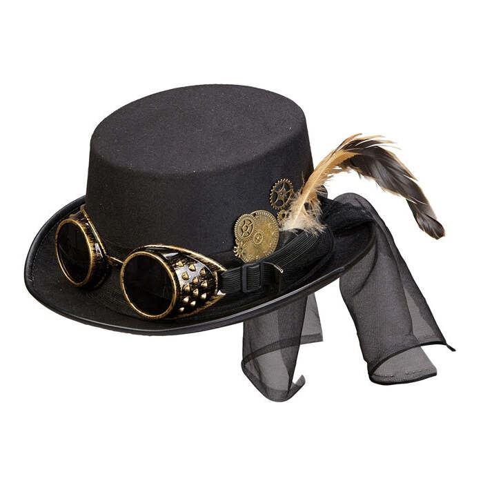 Top Hat Steampunk With Goggles & Clockwork Deco 12 Cm
