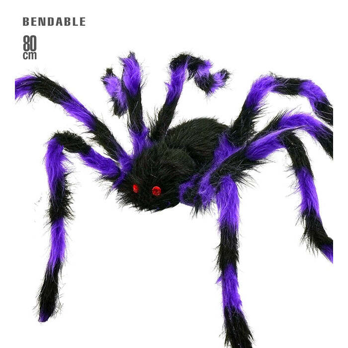 Spider With Bendable Legs Furry Black/Purple 80 Cm