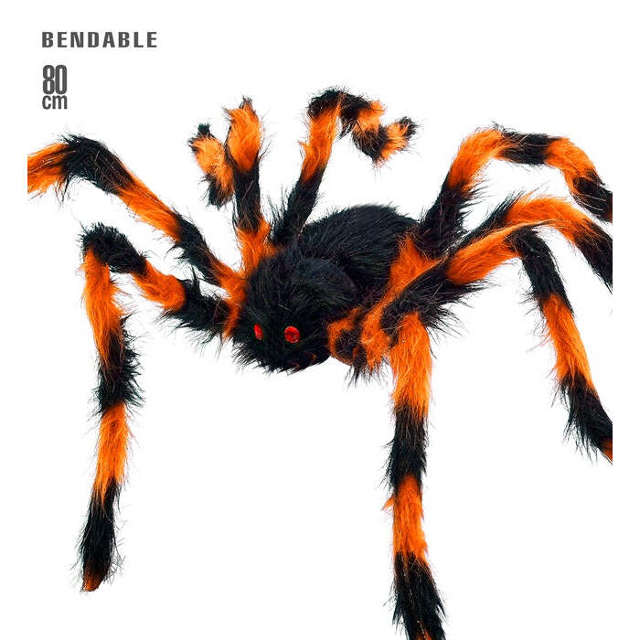 Spider With Bendable Legs Furry Black/Orange 80 Cm