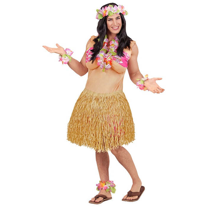 Hawaiian Beauty  Fat Woman Overalls With Bikini & Hula Skirt 