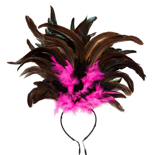 Copacabana Feathered Headband - Black/Pink