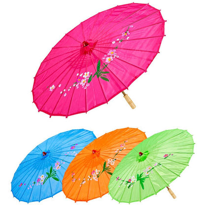 Decorated Silk Oriental Parasol With Wooden Structure Ø 76 Cm - 4 Colors Ass.