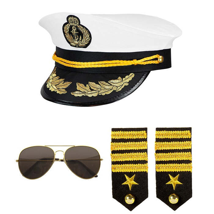 Navy Captain  Hat, Epauletten, Glasses 