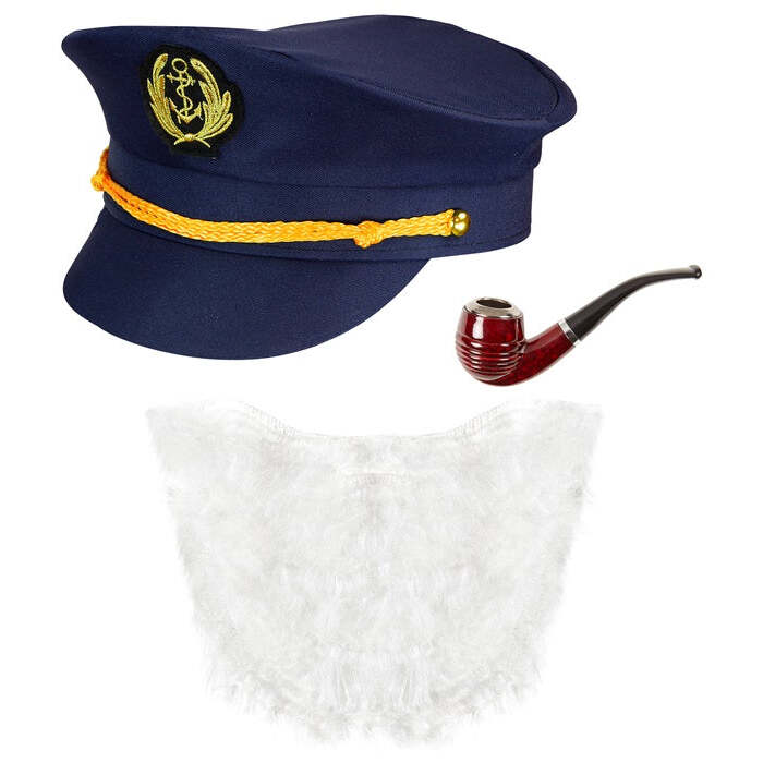 Sea Captain  Hat, Beard, Pipe 