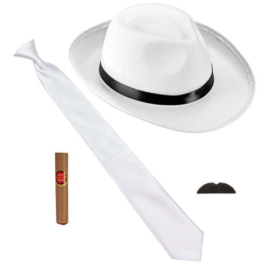The Roaring 20S Fashion  Hat, Tie, Moustache, Cigar 