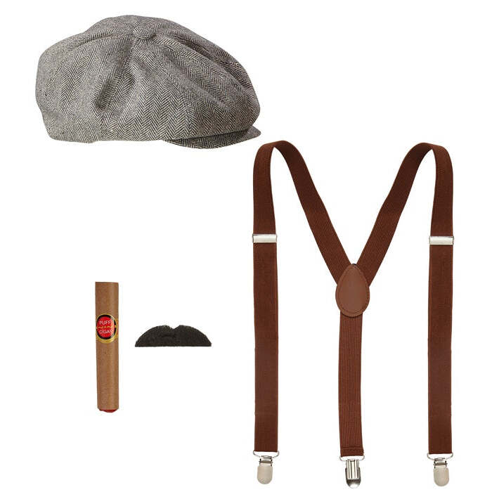 The Roaring 20S Fashion  Cap, Braces, Moustache, Cigar 