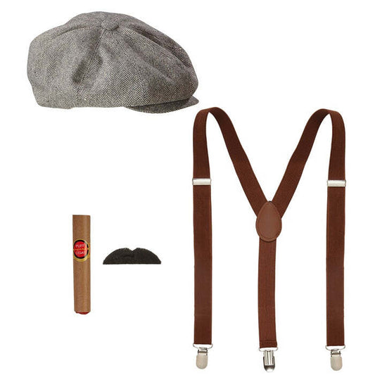 The Roaring 20S Fashion  Cap, Braces, Moustache, Cigar 