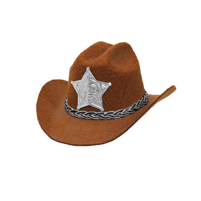 Brown Cowboy Mini Hat With Sheriff Star Felt