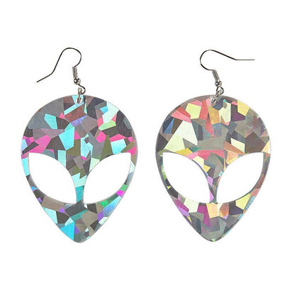 Pair Of Holographic Space Alien Earrings